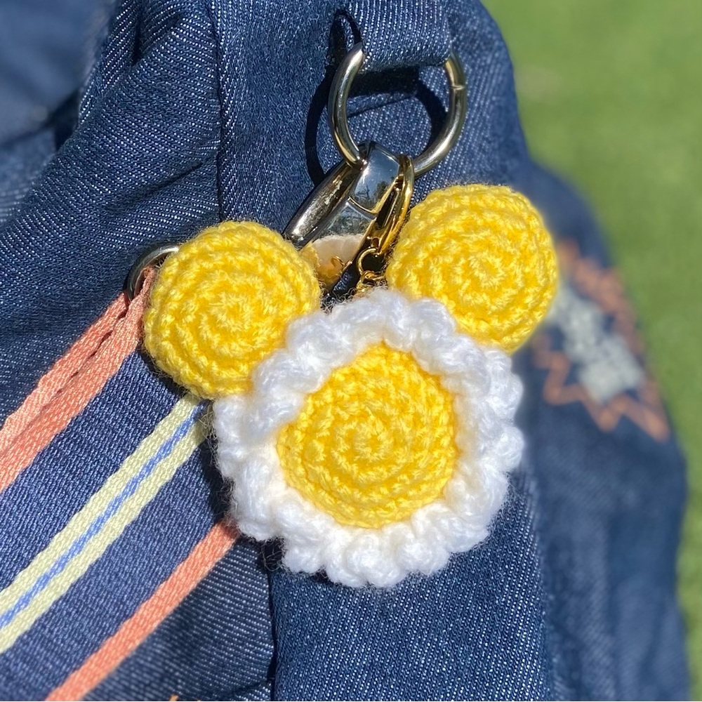 Charming Yellow and White Mickey Daisy Crochet Bag Charm